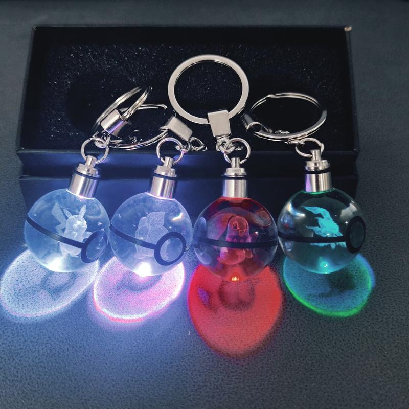 Customize 3D Pokemon Crystal LED Laser Engraved Keychain Crystal Pokeball Keychain 30MM Charizard Crystal Keying Pokemon fans Gifts