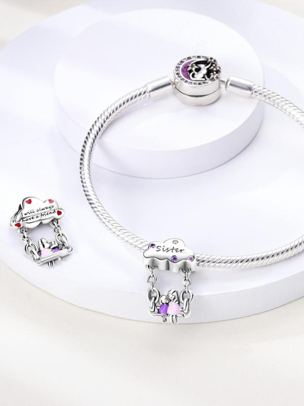 2024 New Style Rhinestone Decorated Sister Charm, Cute Swing Charm for Bracelet & Necklace, Fashion Accessories for Women & Girl for Holiday Gift