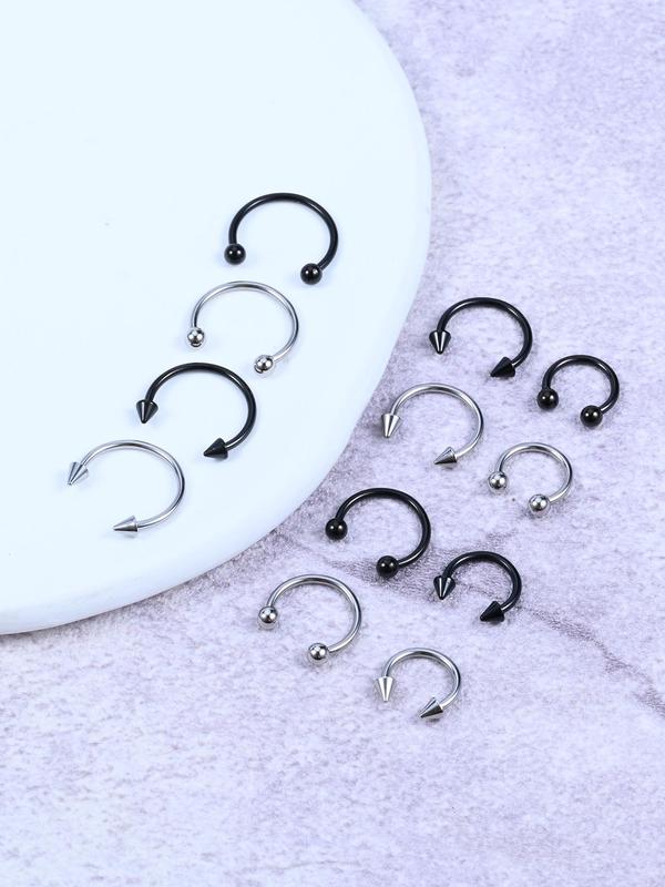 Stainless Steel Nose Cuff (12pcs), 16g Geometric Design Nose Ring, Piercing Body Jewelry for Men & Women, Party, Daily Clothing Decor, Birthday Gift