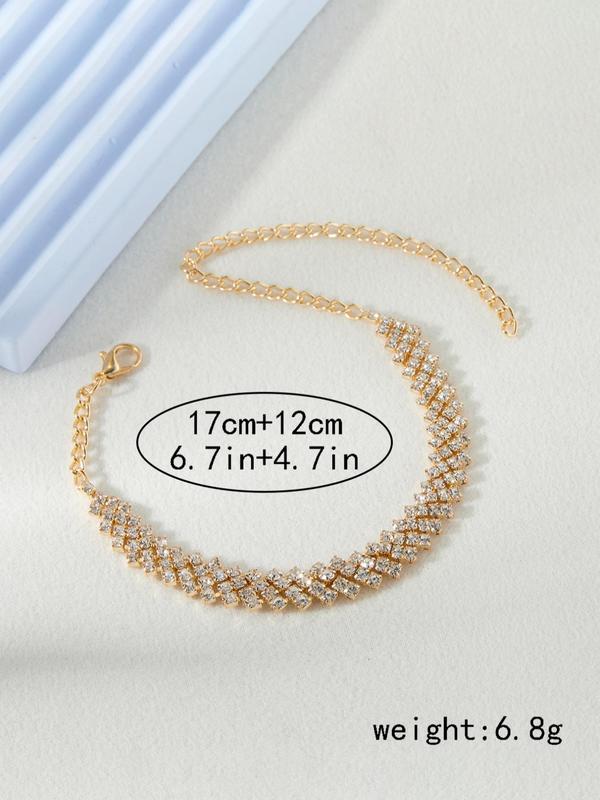 Sparkly Shiny Rhinestone Decorated Anklet As Gift, Summer 2024 Trendy Fashionable Adjustable Chain Anklet, Link Chains Anklet Jewelry, for Fall