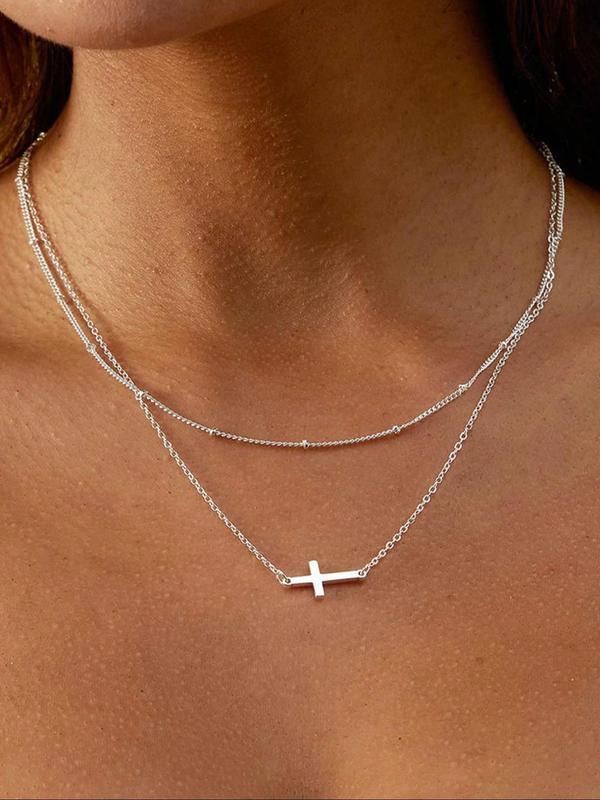 Women's Casual Trendy Cross Necklace As Gifts for Girlfriend, Elegant Pendant Layered Chains Necklace, Fashion All-match Accessories for Party & Daily Wear, Women Punk Accessories