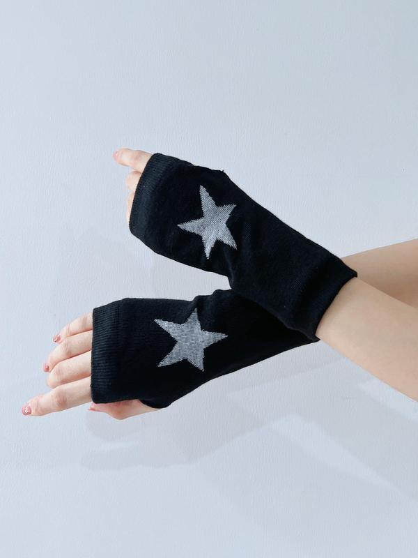 1 Pair Heart   Star Pattern Fingerless Gloves, Fashionable Cute Breathable Comfortable Arm Sleeves for Women, Fashion Accessories for Daily Wear