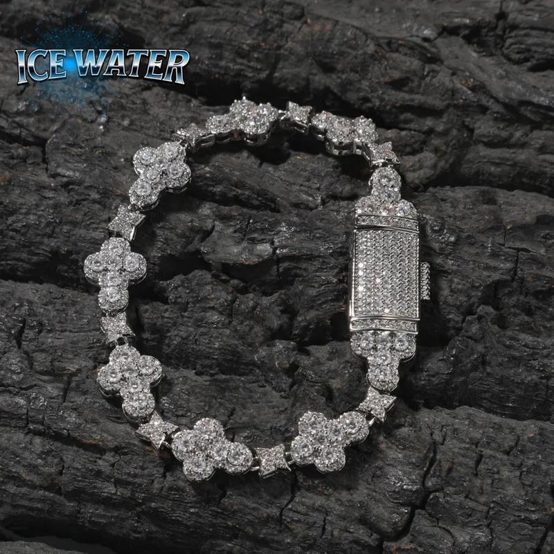 ICE WATER Unisex Iced Out cross Hip Hop zirconia Bracelet Cuban Link Chain for Men & Women