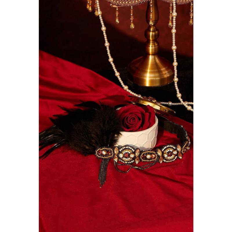 1920s Flapper Headband Roaring 20s Gatsby Headpiece Black Feather Headband 1920s Flapper Hair Accessories (Gold)