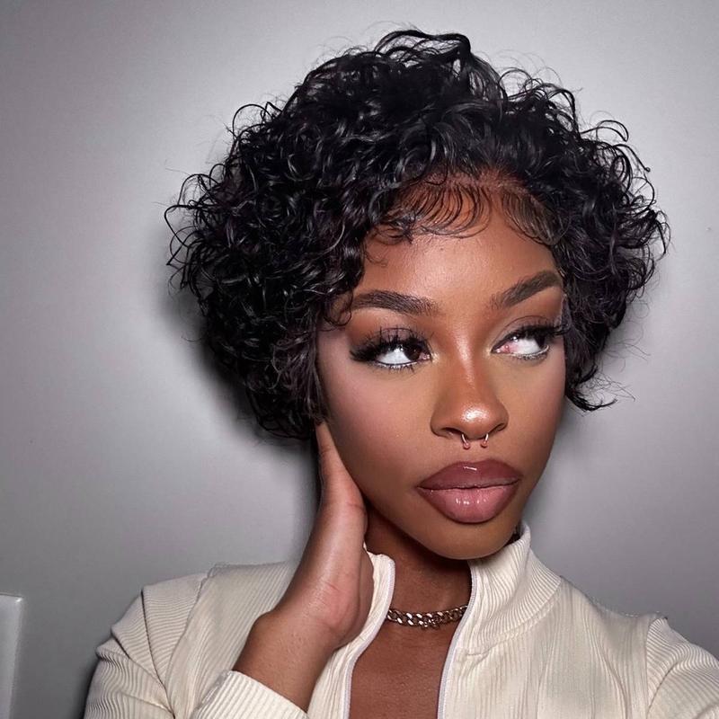 Short Curly Pixie Cut Lace Wig Pre plucked Bob Wig Black Friday Deals 13x1 Lace Front Curly Human Hair Wigs