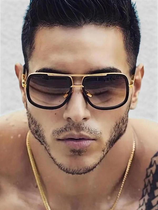 Street Style Summer Sunglasses, Men's 2024 Summer New Glasses, Trendy Square Frame Sunglasses for Everyday Use, Accessories for Outdoor Back To School