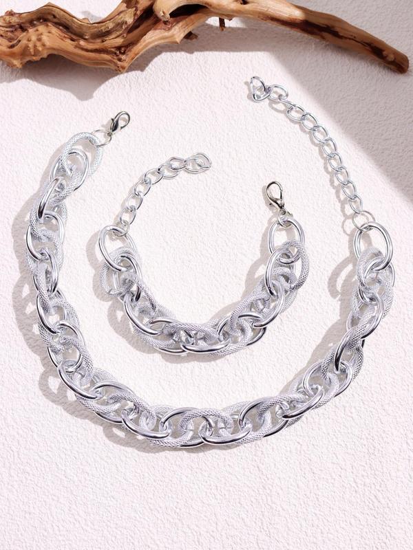 Women's Elegant Fashion Chain Decorated Geometric Design Necklace & Bracelet, Casual Trendy Jewelry Set for Party, Daily Clothing Decor for Girl