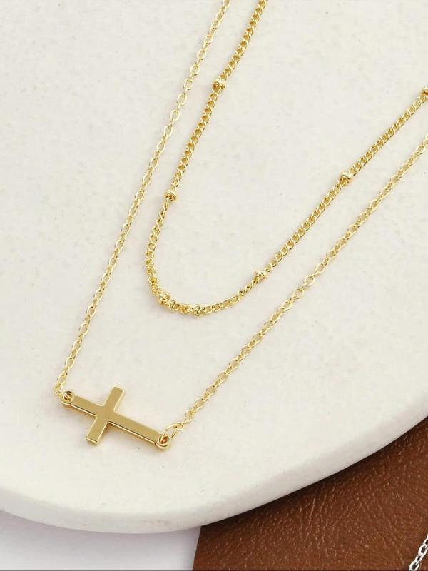 Women's Casual Trendy Cross Necklace As Gifts for Girlfriend, Elegant Pendant Layered Chains Necklace, Fashion All-match Accessories for Party & Daily Wear, Women Punk Accessories