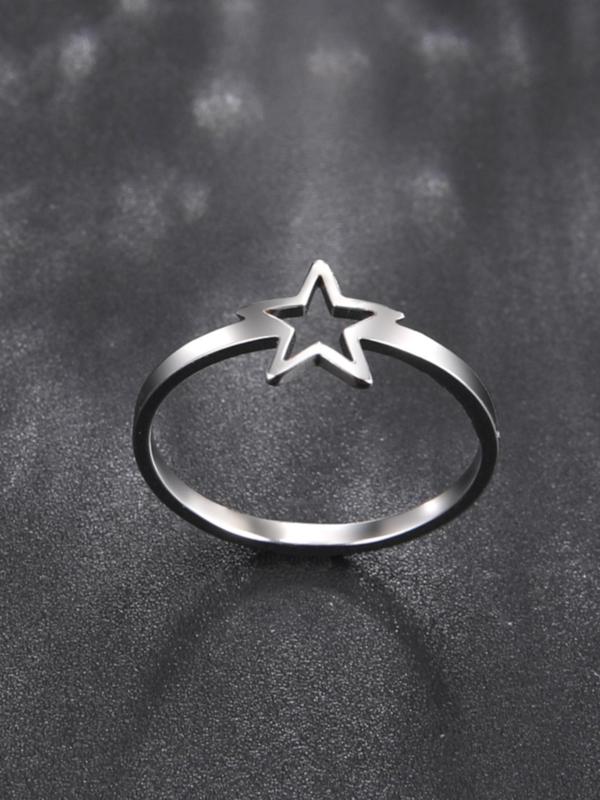 Y2k Style Star Hollow Out Design Stainless Steel Ring, Holiday Birthday Gifts for Women and Girls, Trendy Versatile Party Jewelry Accessories