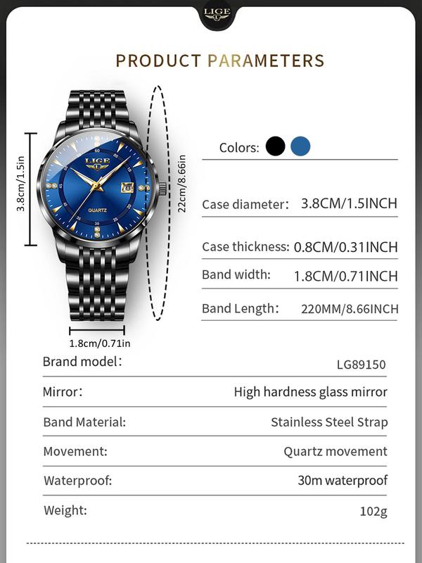 Men's Business Fashion Round Dial Analog Quartz Watch, Luminous Waterproof Watch for Party, Daily Clothing Decor, Trendy All-match & Exquisite Watch for Birthday Gift with Box