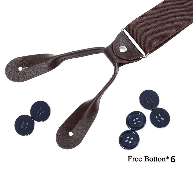 Mens Y-Back 1.4 Inches Wide Brown Button End Elastic Adjustable Tuxedo Solid Color Suspenders with 6Pcs Buttons