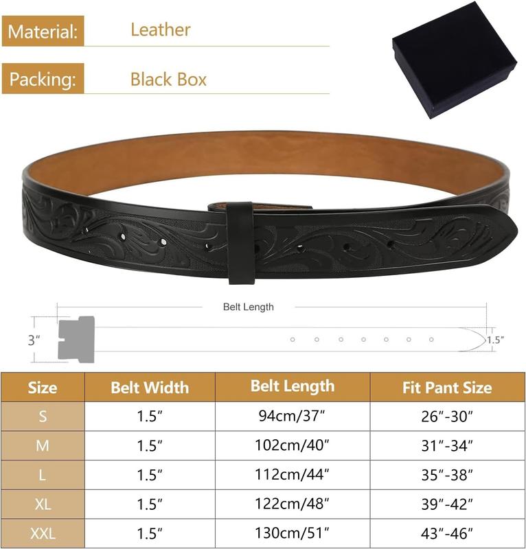 Western Belts for Men Women without Buckle,Cowboy Belt 1.5