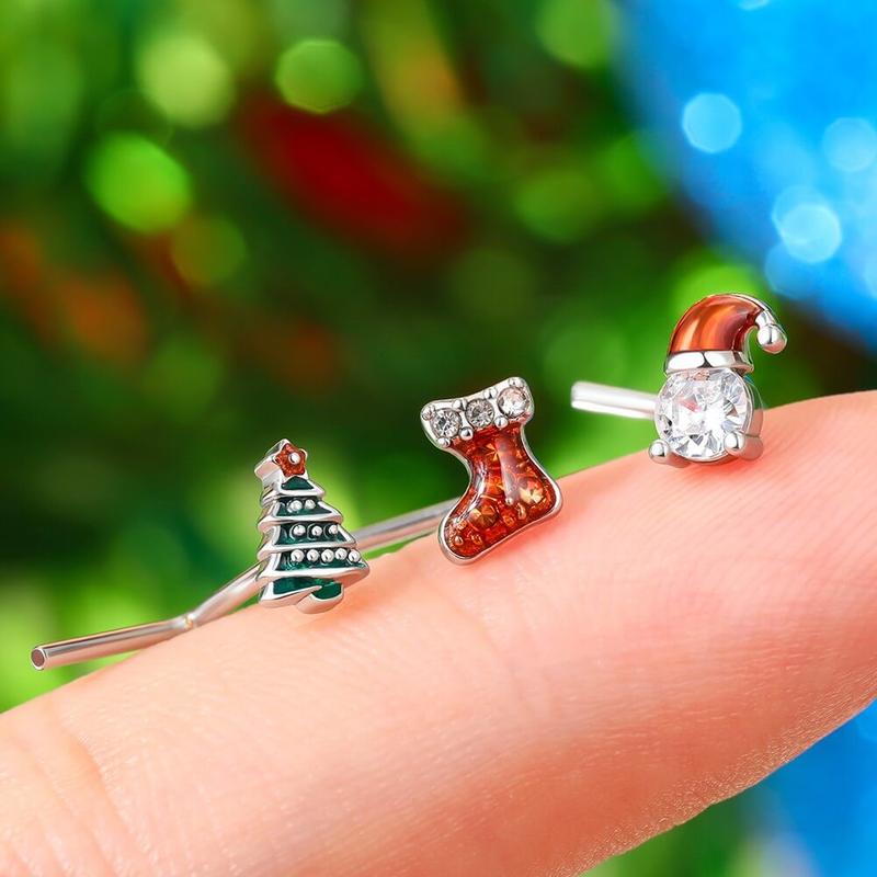 Oufer 3PCS 20G Merry Christmas Nose Studs Collection Sets Christmas Gift New Year Gift