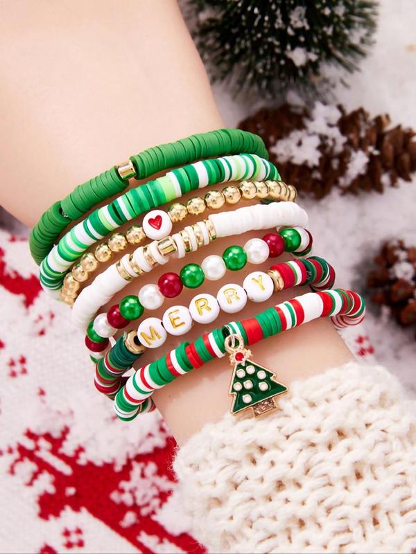 2024 New Style Christmas Themed Beaded Bracelet, Fashionable Jewelry for Women & Girls, Trendy All-match & Exquisite Matching Bracelet for Birthday Gift