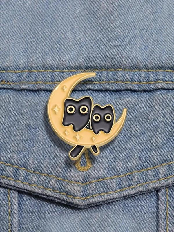 Cute Moon & Cat Design Brooch Pin, Casual Jewelry for Party, Daily Clothing Decor, Casual Zinc Alloy Jewelry for Men & Women