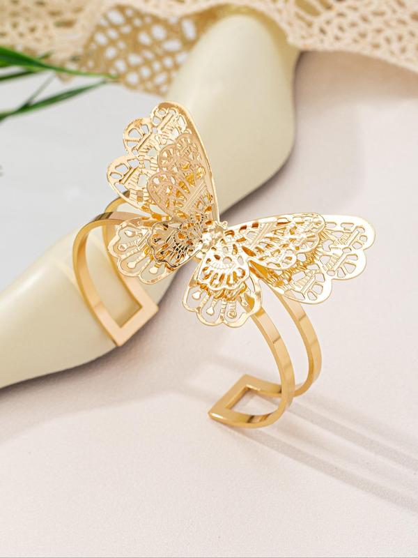 Butterfly Design Hollow Out Jewelry Set, Fashion Necklace Earrings Ring Bracelet for Party, Daily Clothing Decor, Trendy All-match Jewelry for Birthday Gift