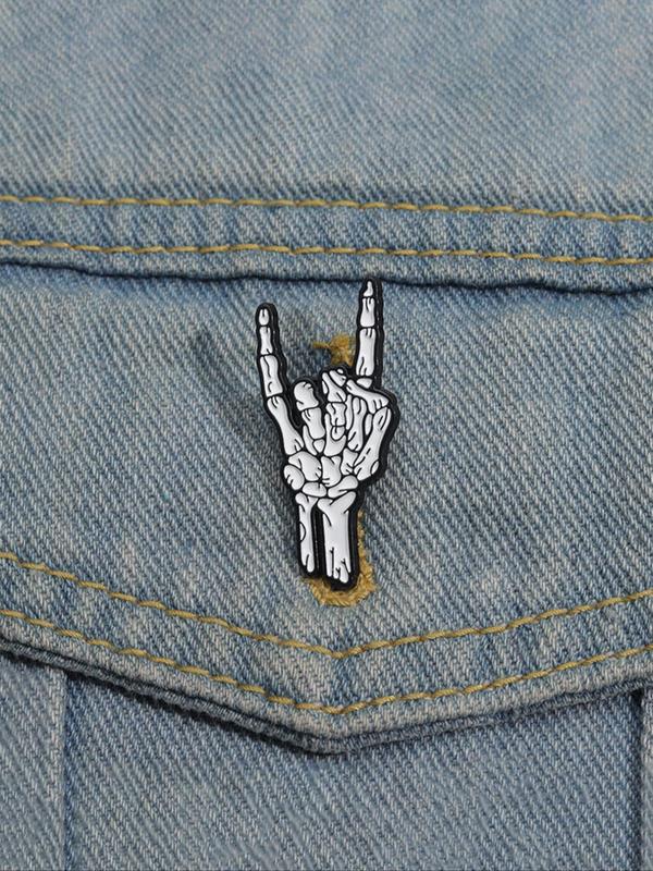 Punk Style Skull Hand Gesture Design Brooch, Fashion Alloy Badge for Daily Clothing Decor, Trendy All-match & Exquisite Brooch for Birthday Gift