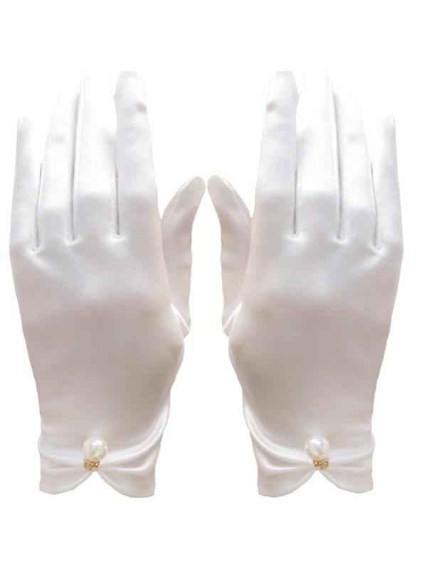 1 Pair Faux Pearl Decor Ruched Gloves For Women