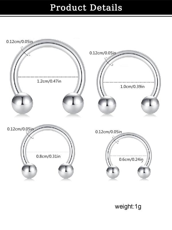 Minimalist Nose Rings & Replace Ball, 2024 New Style Summer Jewelry, Casual Stainless Steel Nose Piercings Jewelry, Versatile Body Jewelry for Men & Women, Punk Accessories As Gift