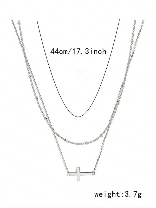 Women's Casual Trendy Cross Necklace As Gifts for Girlfriend, Elegant Pendant Layered Chains Necklace, Fashion All-match Accessories for Party & Daily Wear, Women Punk Accessories