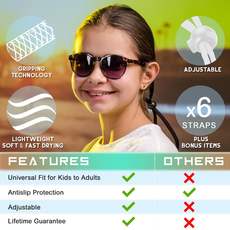 Anchor Glasses Straps - 6 Pack Adjustable Sunglasses Straps Fits Kids and Adults Sunglasses Anti Slip Eyewear Holders