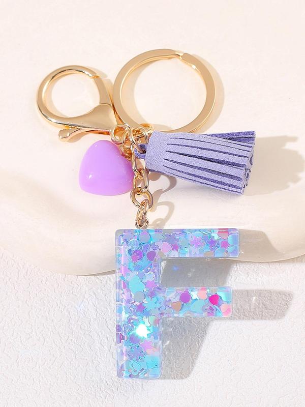 Letter Design Tassel Decor Keychain, Cute Keychain for Car Key, Bag Charm for Women & Girls, Fashion Accessories for Daily Use