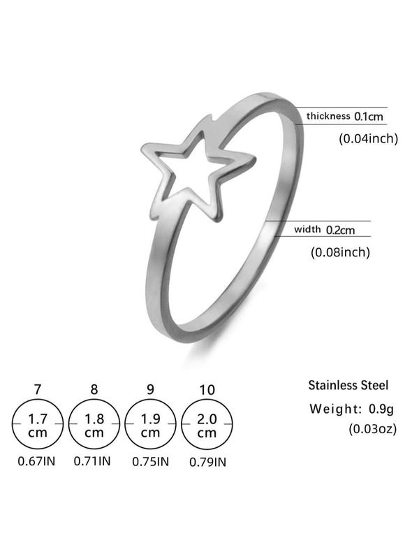 Y2k Style Star Hollow Out Design Stainless Steel Ring, Holiday Birthday Gifts for Women and Girls, Trendy Versatile Party Jewelry Accessories