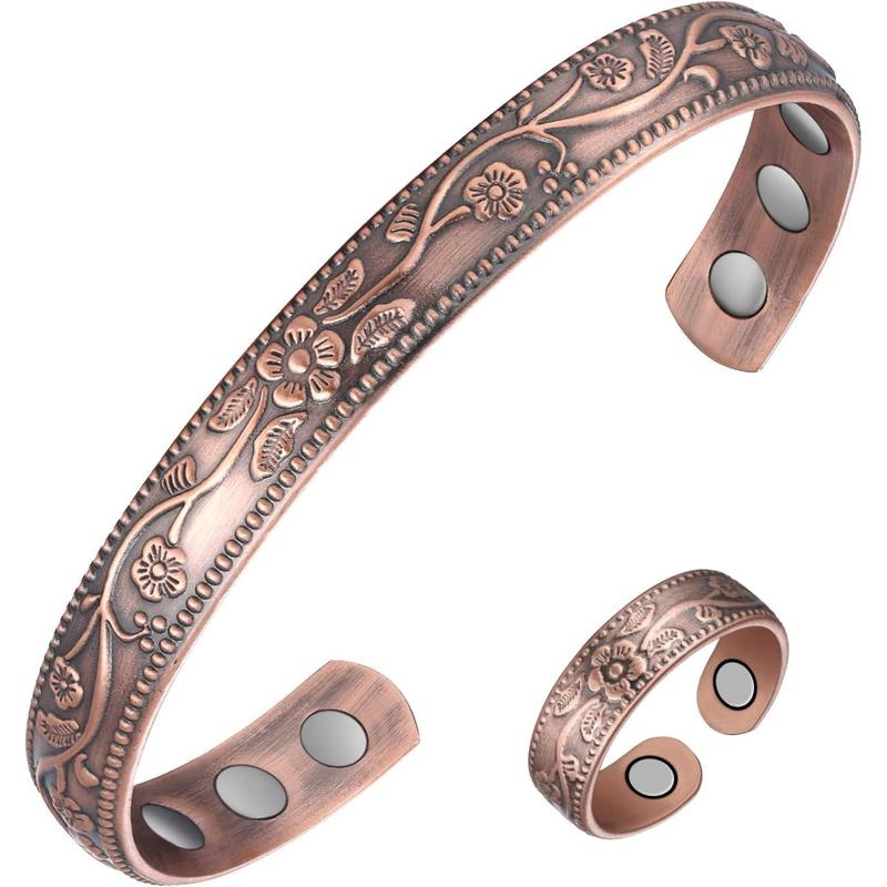 Jecanori Copper Bracelet & Ring for Women, Magnetic Bracelets and Ring, Pure Copper Jewelry Gift