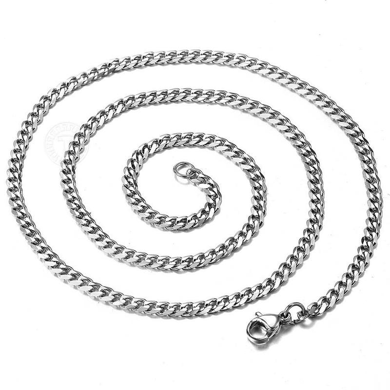 Hermah 3 5 7 9 11mm Stainless Steel Curb Cuban Chain Necklace For Men Male Silver Color Link Chain 18inch-30inch