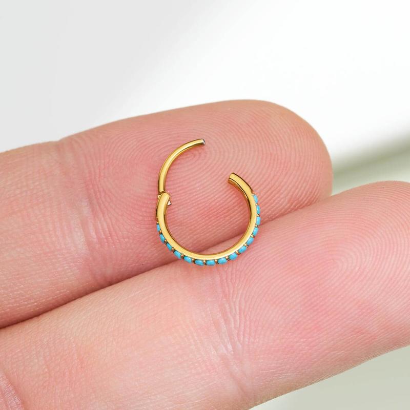 Oufer 20G Turquoise-Hinged Segment Nostril Nose Piercing Ring 316L Stainless Steel Inner Diameter 6mm 8mm