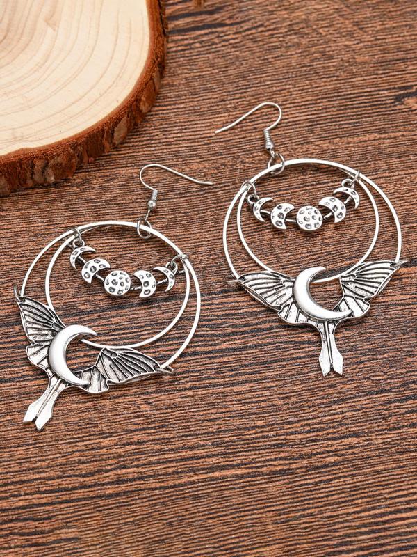 1 Pair Moon & Bat Decor Dangle Earrings, Hollow Out Drop Earrings, Gothic Jewelry for Women