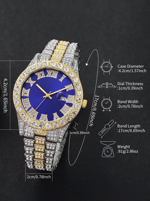 Women's Elegant Fashion Rhinestone Decorated Quartz Watch & Rhinestone Decor Bracelet, Exquisite Trendy Wristwatch & Matching Bracelet, Chic Watch Set As Gifts for Girlfriend without Box