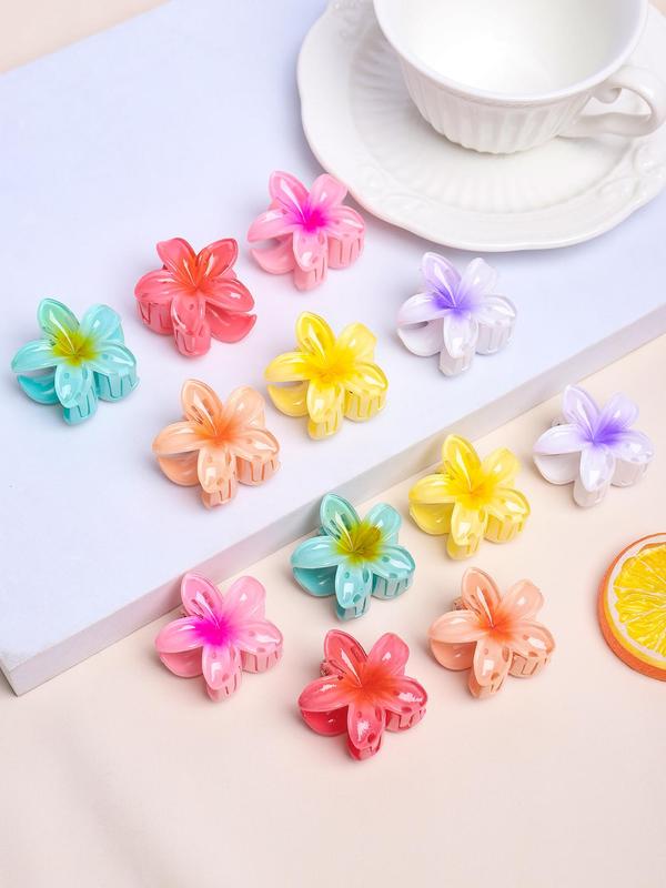 Colorful Flower Shaped Hair Claws (12pcs set), Cute Hair Claws, Summer Fashionable Hair Accessories for Women & Girls, Minimalist Headwear Suitable for Thick Hair, Fall Outfits, Fall Freshness