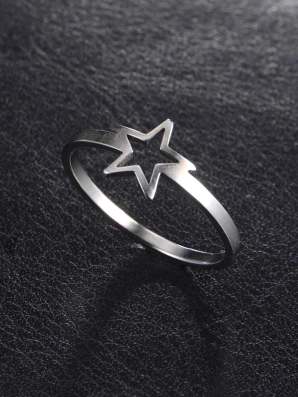 Y2k Style Star Hollow Out Design Stainless Steel Ring, Holiday Birthday Gifts for Women and Girls, Trendy Versatile Party Jewelry Accessories