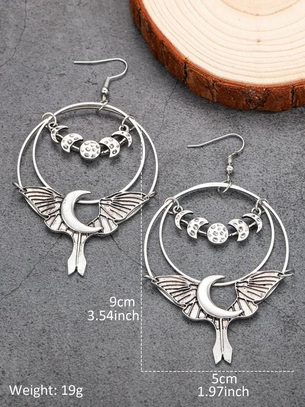 1 Pair Moon & Bat Decor Dangle Earrings, Hollow Out Drop Earrings, Gothic Jewelry for Women