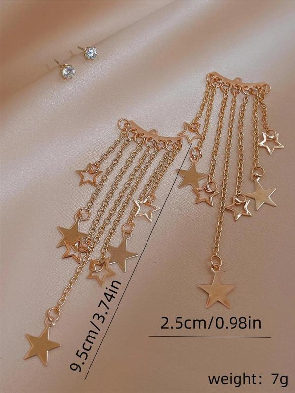 1 Pair Star Design Dangle Earrings, Tassel Chain Decor Earrings For Women For Gift, Girl's Temperament Cloths Accessory For Daily Wear