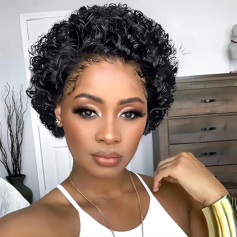 Short Curly Pixie Cut Lace Wig Pre plucked Bob Wig Black Friday Deals 13x1 Lace Front Curly Human Hair Wigs