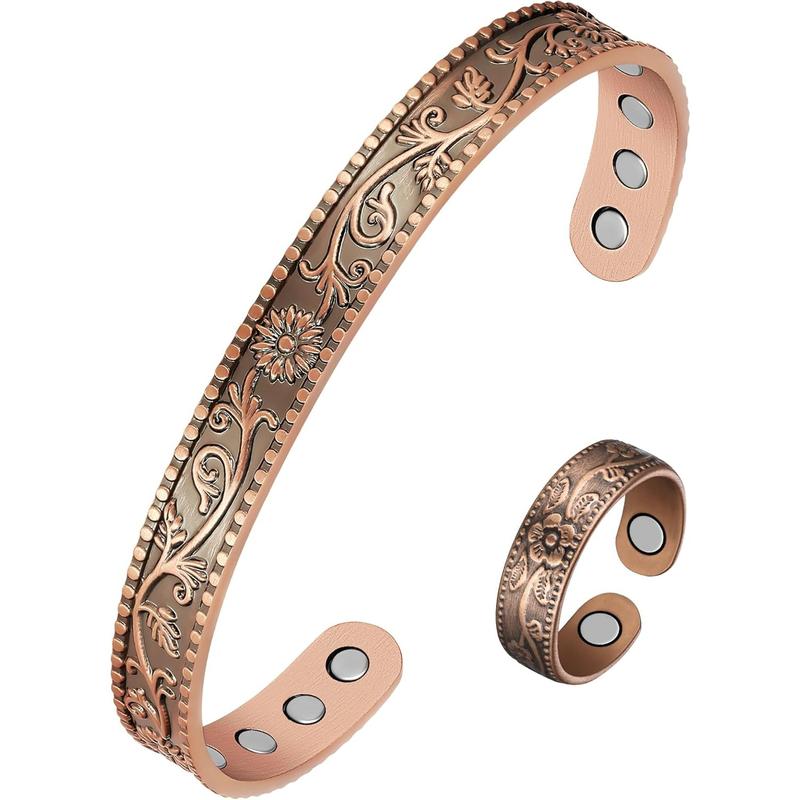 Jecanori Copper Bracelet & Ring for Women, Magnetic Bracelets and Ring, Pure Copper Jewelry Gift