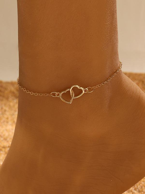 Simple Heart Decor Anklet for Women & Girls, Fashion Jewelry for Party, Daily Clothing Decor, Birthday Gift