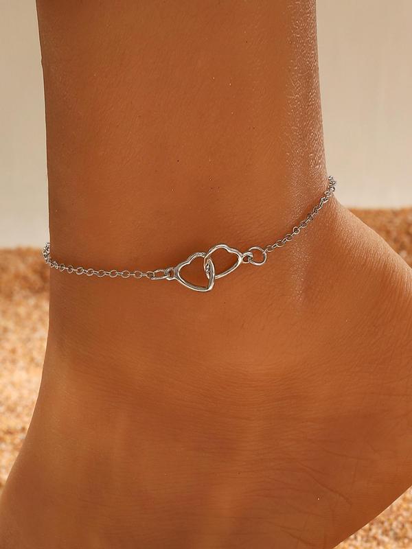 Simple Heart Decor Anklet for Women & Girls, Fashion Jewelry for Party, Daily Clothing Decor, Birthday Gift