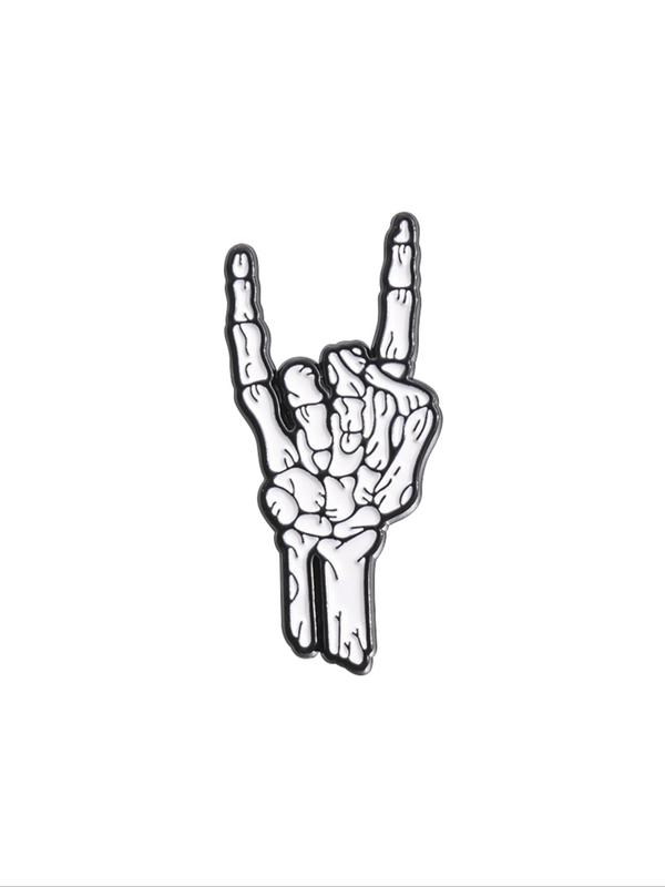 Punk Style Skull Hand Gesture Design Brooch, Fashion Alloy Badge for Daily Clothing Decor, Trendy All-match & Exquisite Brooch for Birthday Gift