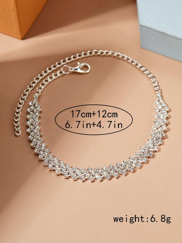 Sparkly Shiny Rhinestone Decorated Anklet As Gift, Summer 2024 Trendy Fashionable Adjustable Chain Anklet, Link Chains Anklet Jewelry, for Fall