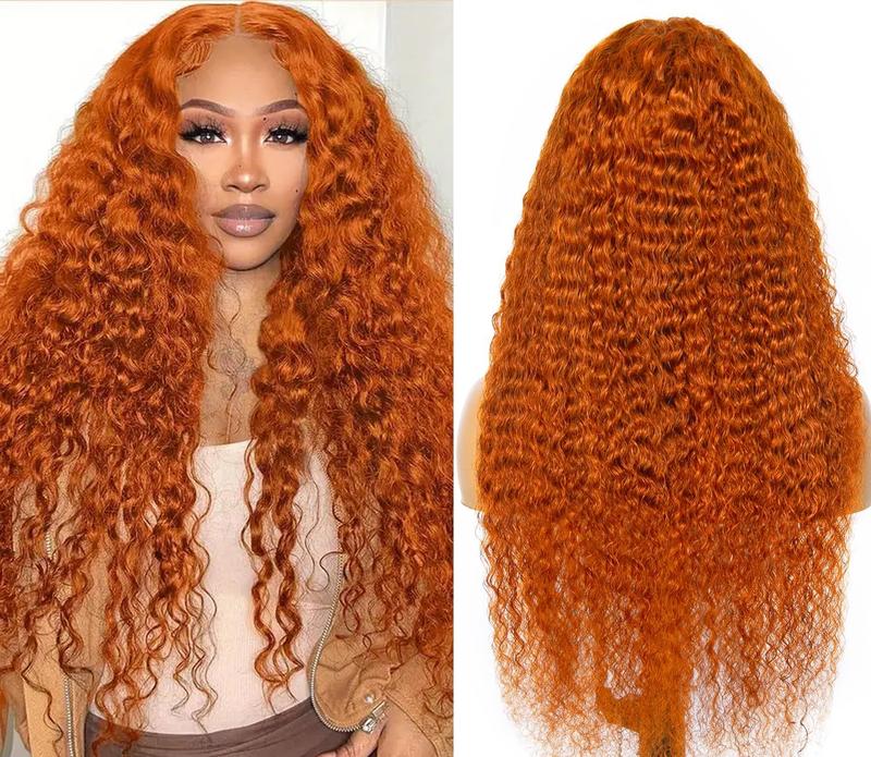 Aveiyce Ginger Orange Deep Wave Lace Front Wigs Human Hair Colored 13x4 HD Transparent Lace Frontal Wig Human Hair for Black Women 180% Density