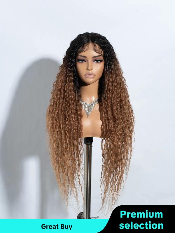 Long Curly Wavy Lace Front Synthetic Glueless Wigs for Women, Heat Resistant Fiber Hair Wig for Women, Natural Fluffy Hair Wigs with Baby Hair Bangs for Daily & Party Hairstyle Decoration Black Girl