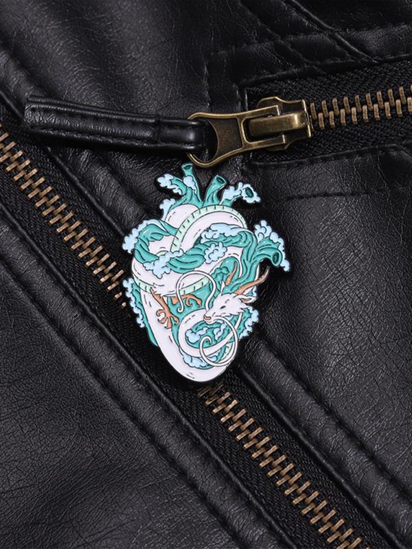 Creative Heart Shaped Dragon Pattern Brooch, Fashion Alloy Badge for Daily Clothing Decor, Trendy All-match & Exquisite Brooch for Birthday Gift