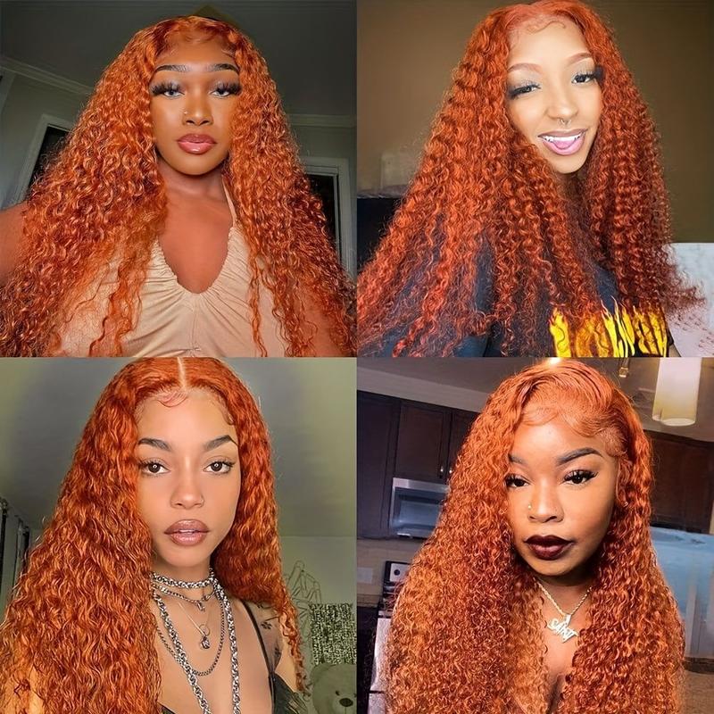 Aveiyce Ginger Orange Deep Wave Lace Front Wigs Human Hair Colored 13x4 HD Transparent Lace Frontal Wig Human Hair for Black Women 180% Density