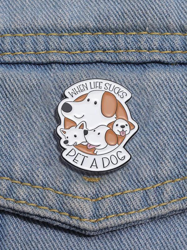 Cartoon Dog & Letter Design Brooch Enameled Pin, Cute Animal Design Brooch, Fashion Accessories for Women & Men