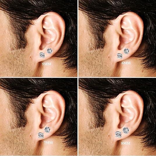 Fansilver 2 count Stainless Steel Magnetic Stud Earrings for Men Women Non-piercing CZ Hypoallergenic 5-9MM