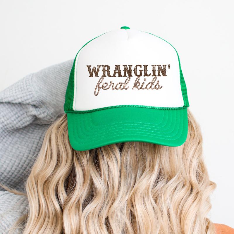 Wranglin' Feral Kids Trucker Hat for Women and Men - Funny Adjustable Cap for Mom - Western Style Snapback for Dad - Gift for Teacher