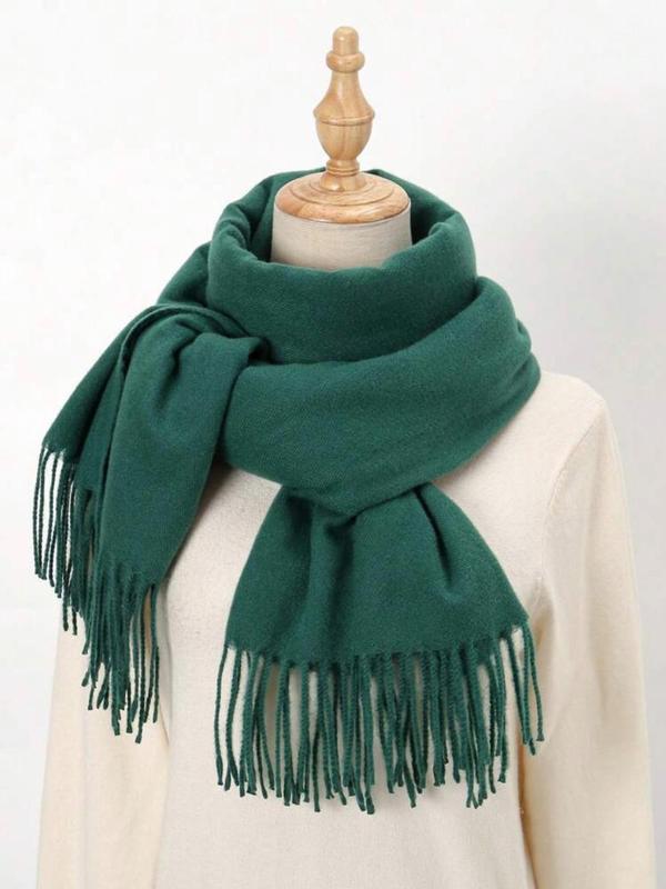 Women's Solid Color Tassel Decor Scarf, 2024 New Style Elegant Soft Warm Thick Shawl for Fall & Winter, Fashion Accessories for Daily Wear for Outfit Matching